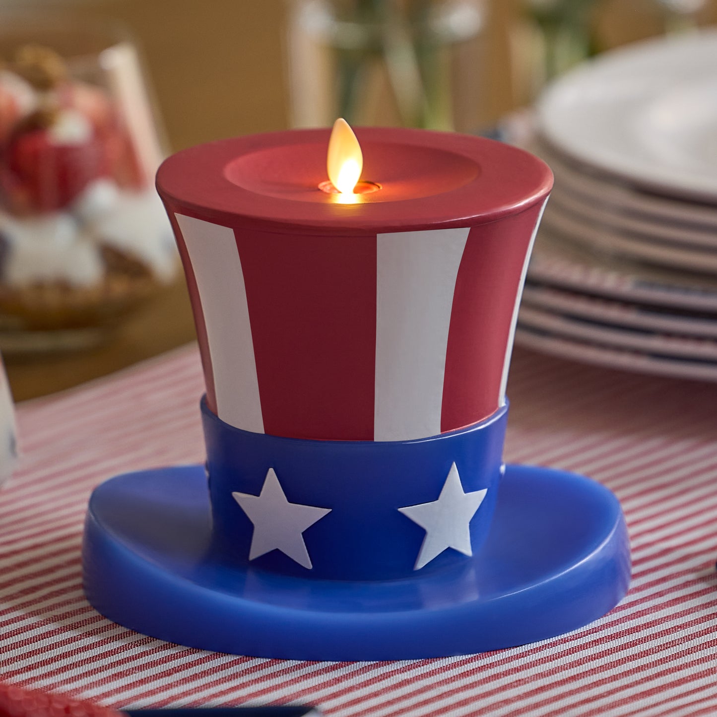 Red, White & Blue Flameless Candle Patriotic Hat