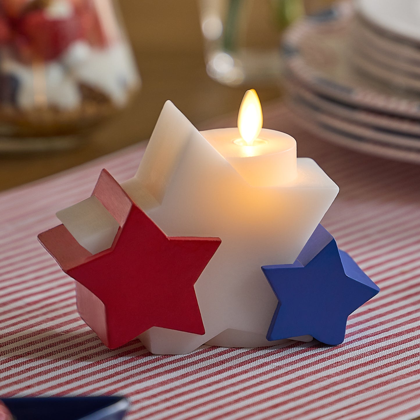 Bright White Liberty Stars Flameless Candle