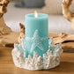 Soft Teal Embossed Starfish Flameless Candle Pillar