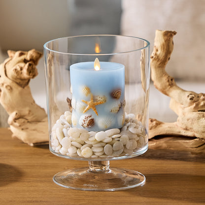 Soft Chambray Embedded Seashell & Starfish Flameless Candle Pillars