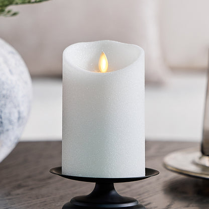 Dazzling White Glitter Flameless Candle Pillars