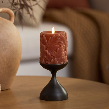 Caramel Café Embossed Leaves Flameless Candle Pillars