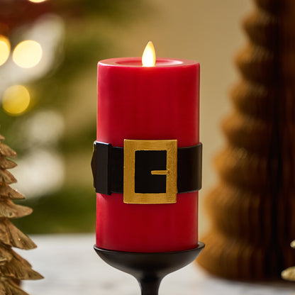 Holiday Red Santa Belt Flameless Candle Pillar