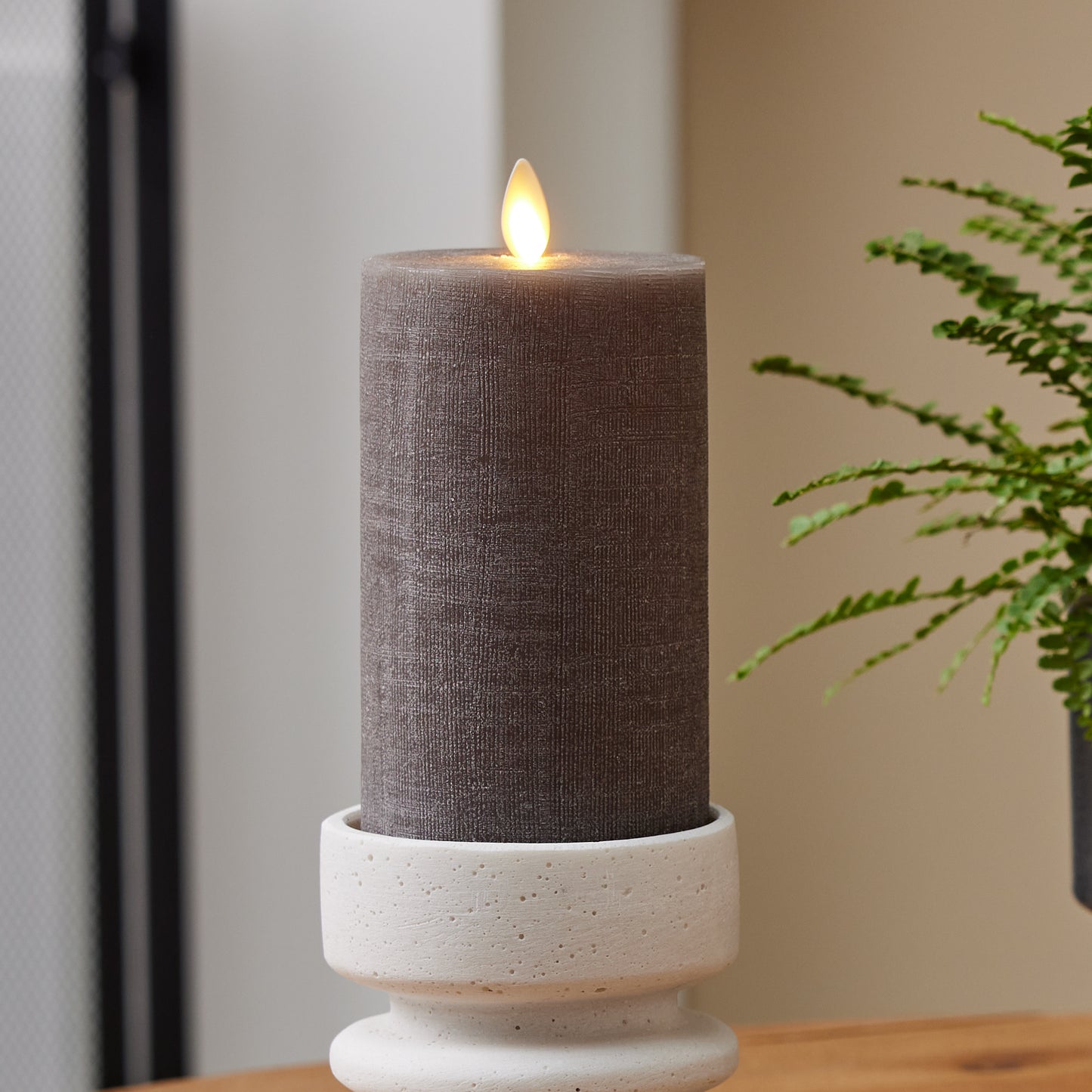 Chalky Linen Charcoal Gray Flameless Candle Pillar