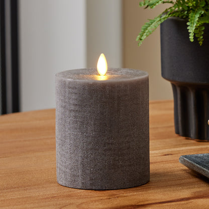 Chalky Linen Charcoal Gray Flameless Candle Pillar