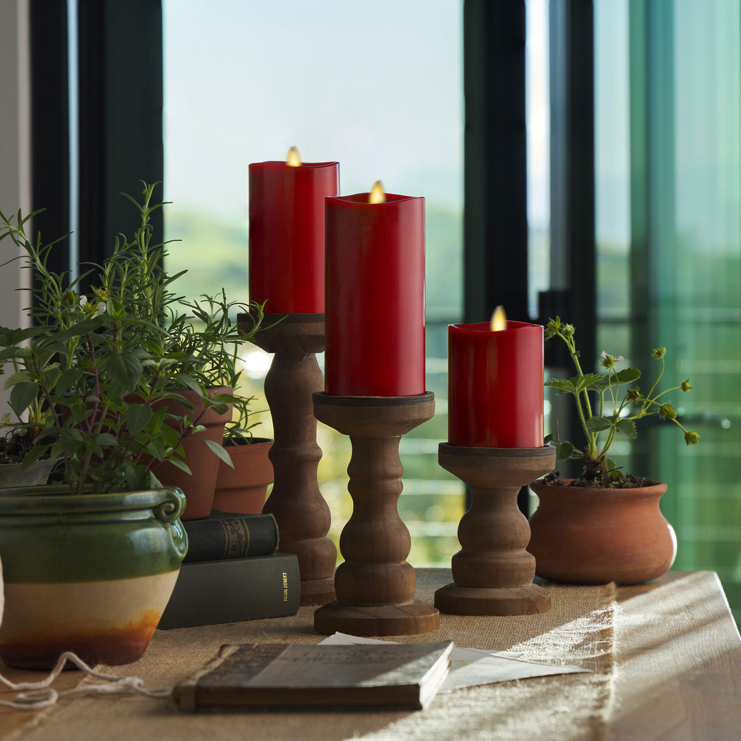 an image of Luminara's burgundy candles