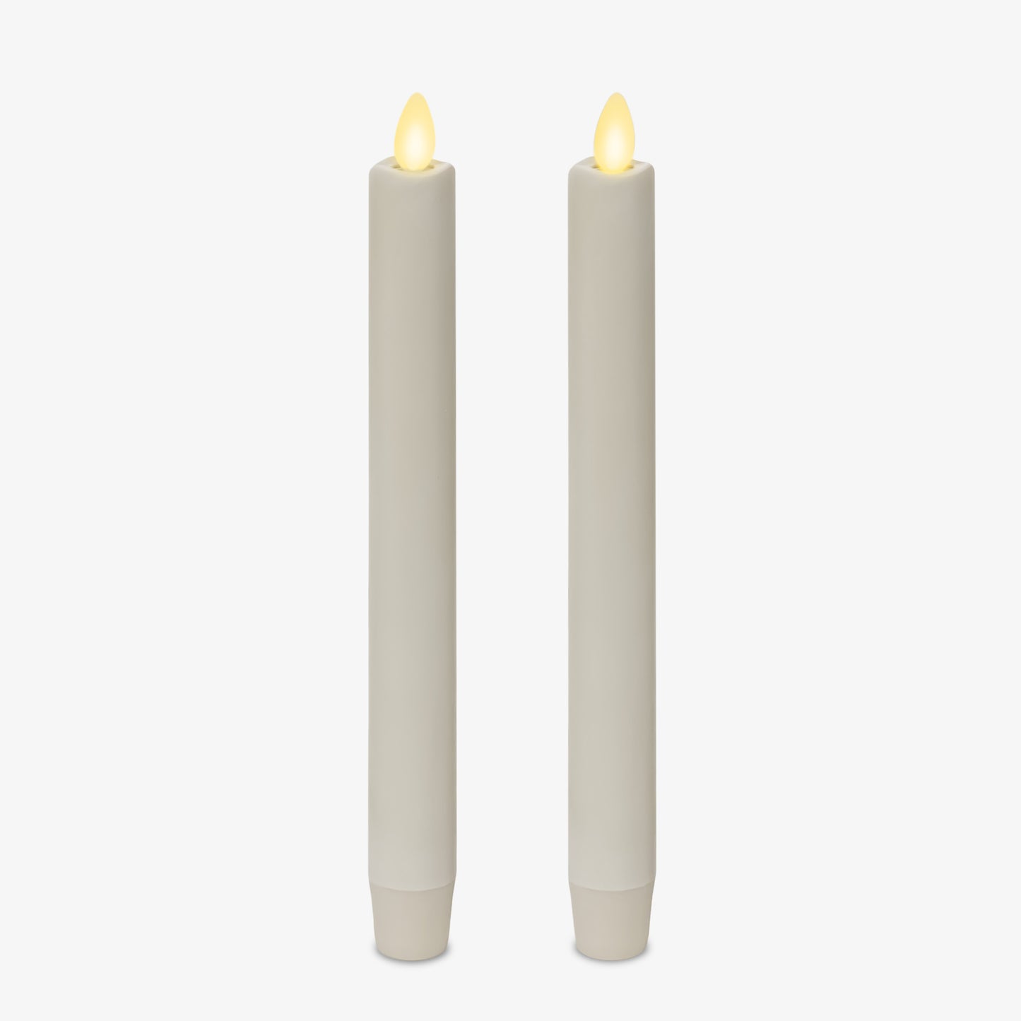 White Flameless Candle Tapers - Melted Top - 9.5" Height - Set of 2