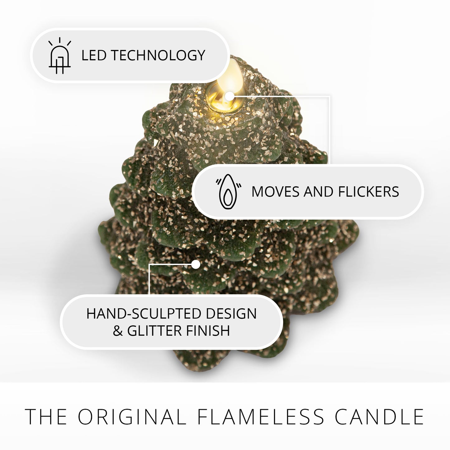 Green Glitter Holiday Tree Flameless Candle