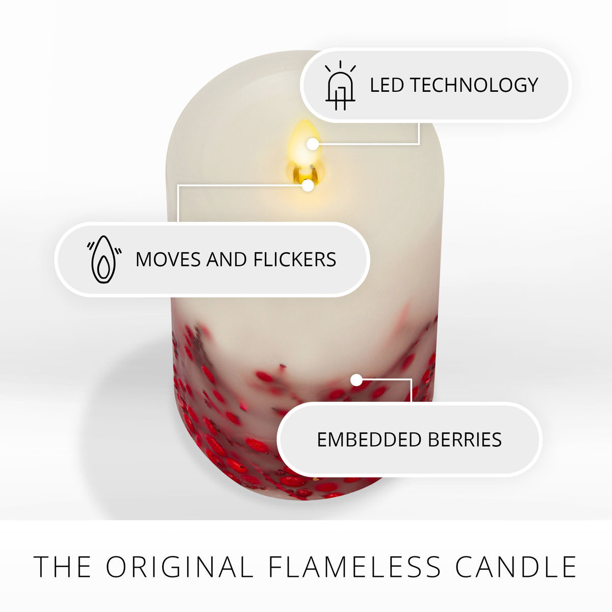 Red Berries Flameless Candle Pillar with Flame Technology | Luminara