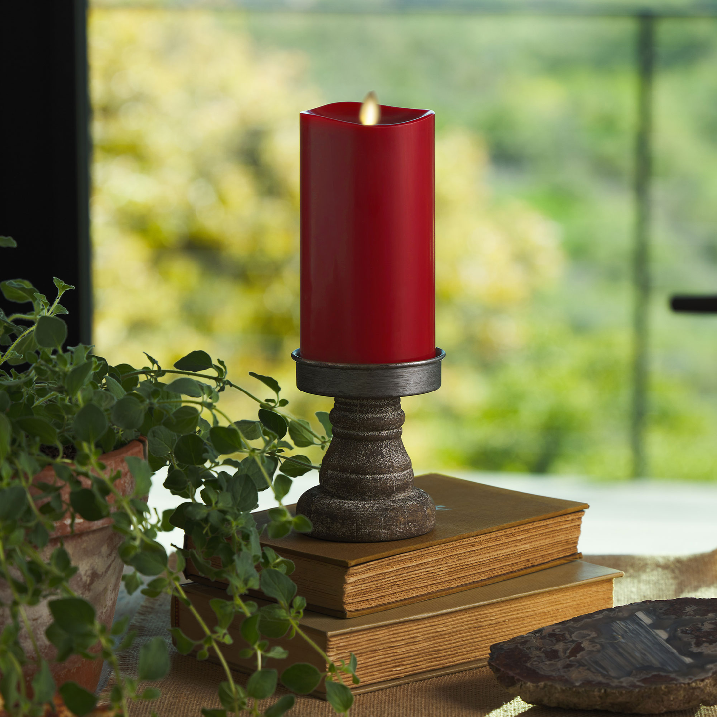 an image of Luminara's burgundy flameless candles