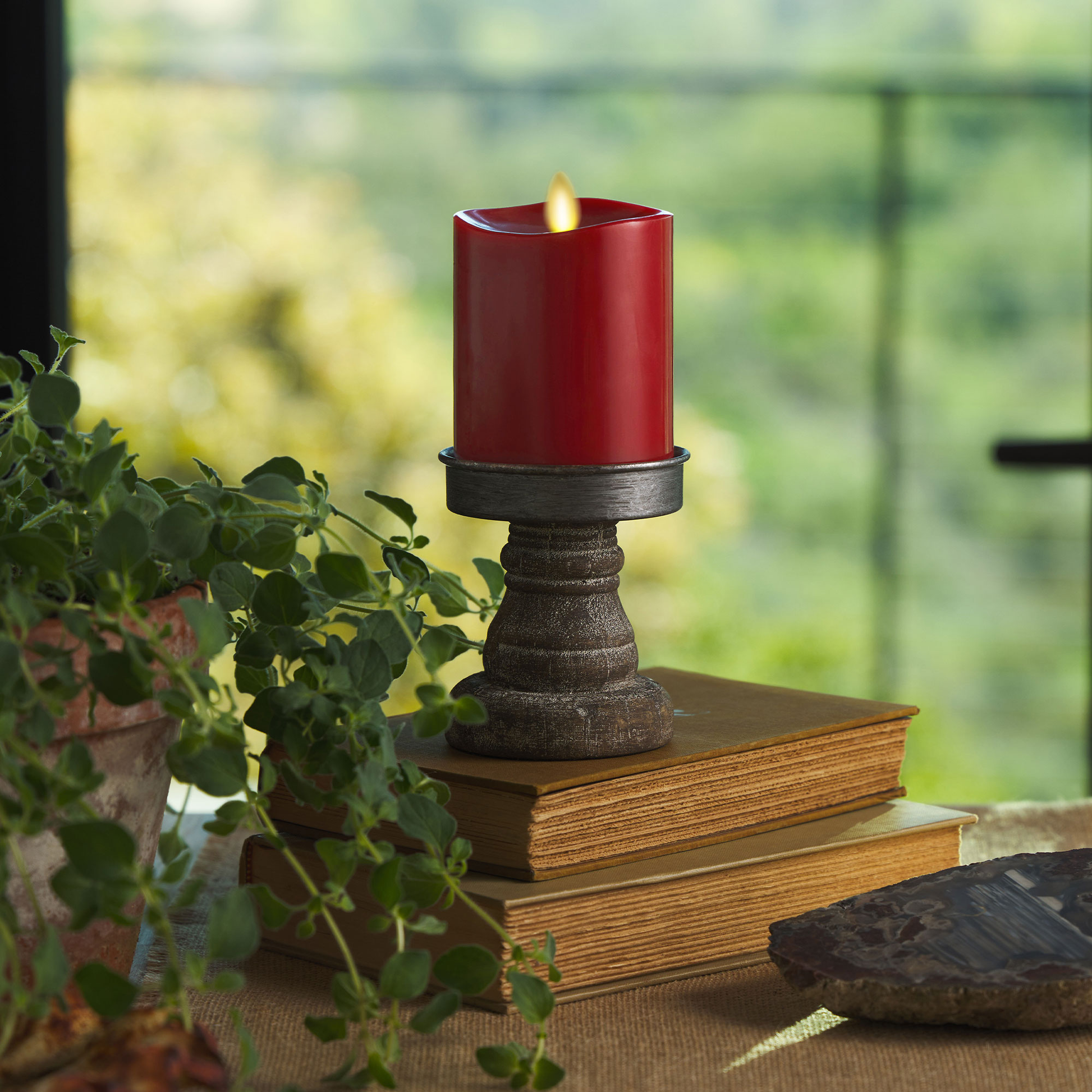 Burgundy Flameless Candle Pillar with Patented Moving Flame