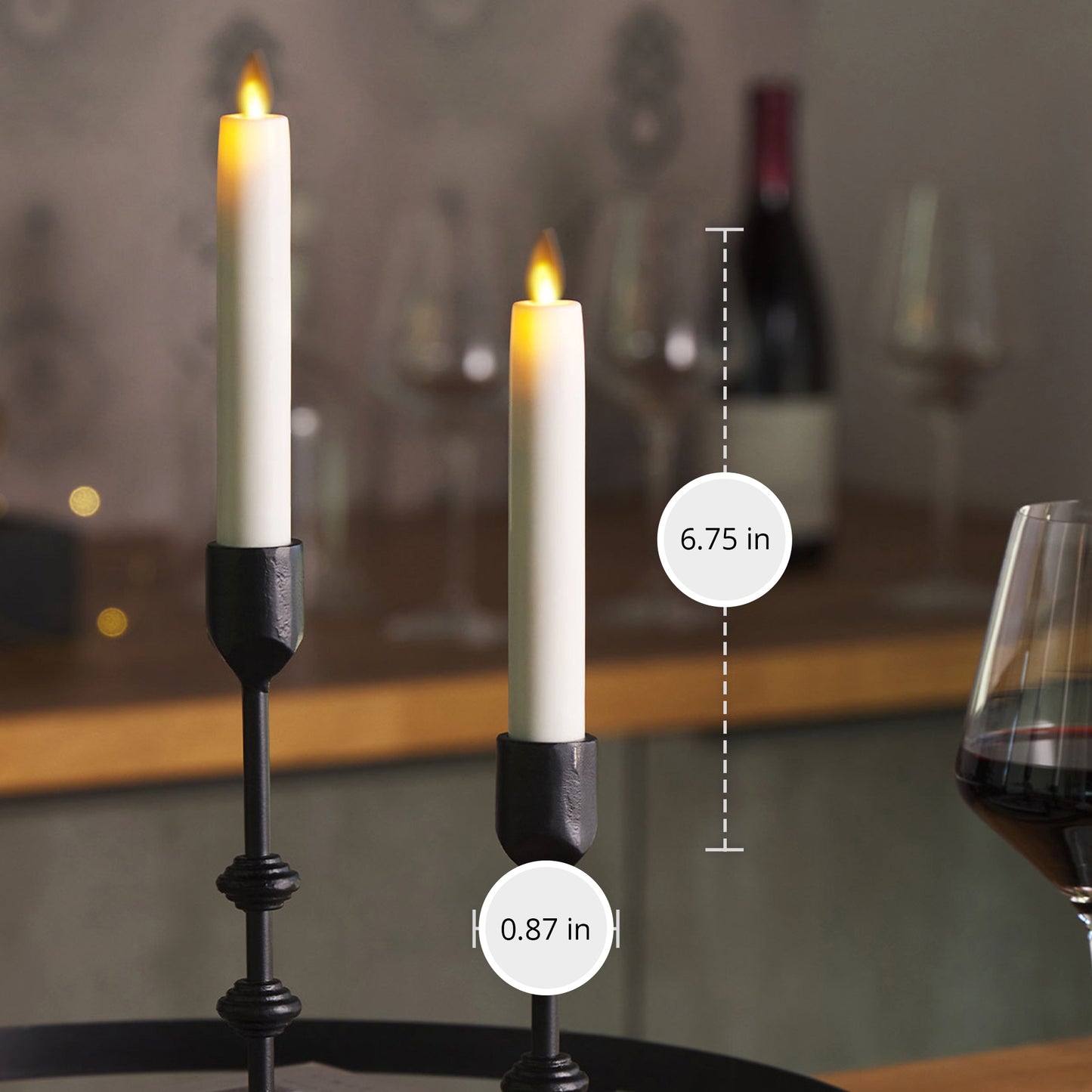 White Flameless Candle Tapers - Flat Top - 6.75" Height - Set of 2