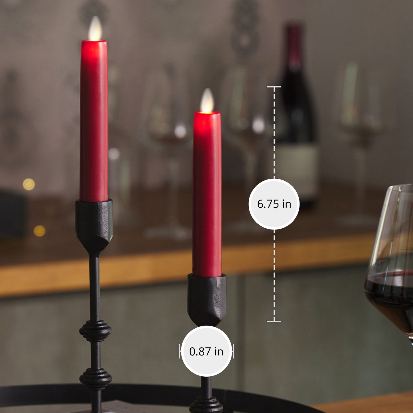 Burgundy Flameless Candle Tapers - Flat Top - 6.75" Height - Set of 2