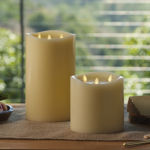 Ivory Flameless Candle Tri-Flame Grand Pillar - Melted Top – Luminara