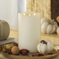 White Flameless Candle Tri-Flame Grand Pillar - Melted Top