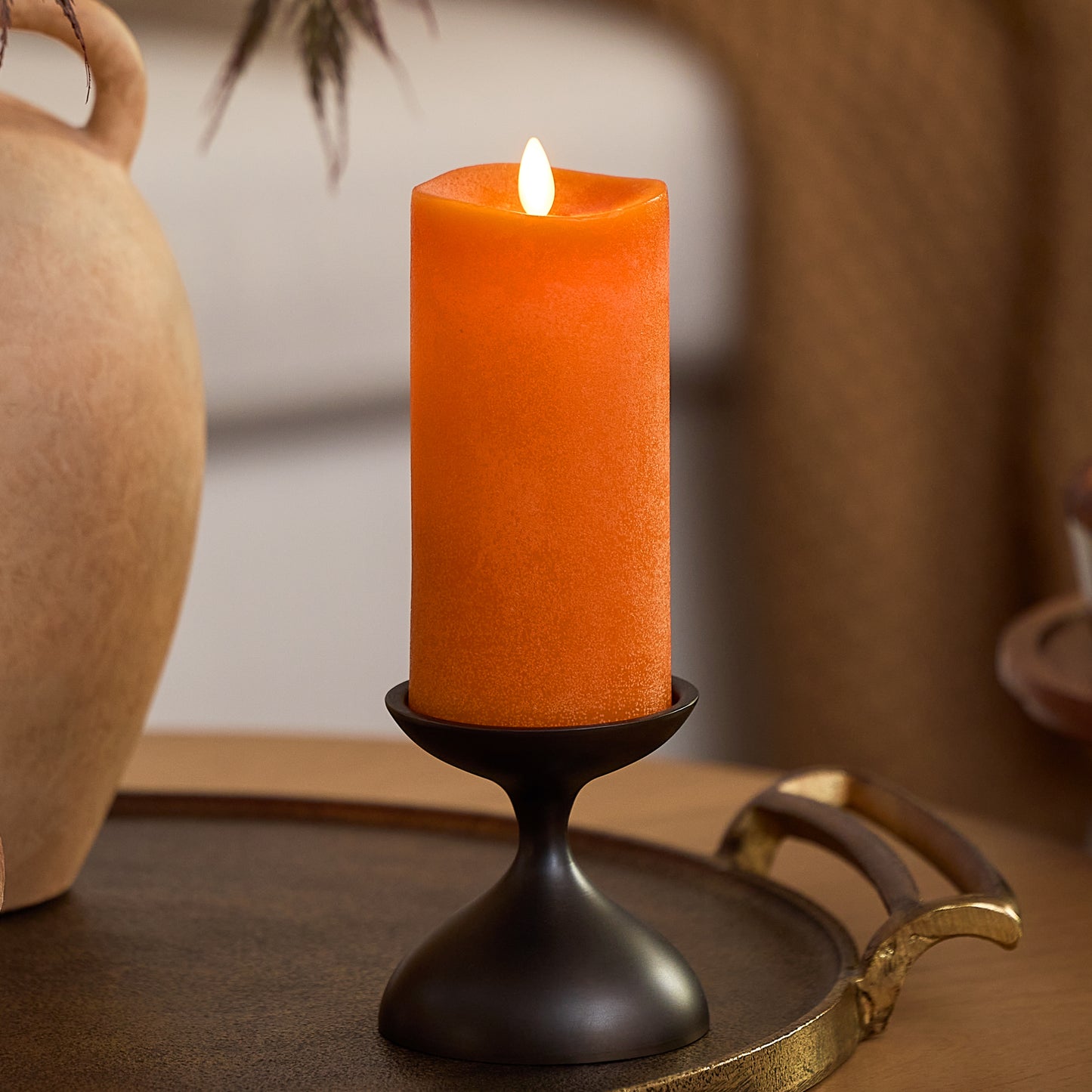 Chalky Burnt Orange Flameless Candle Pillar