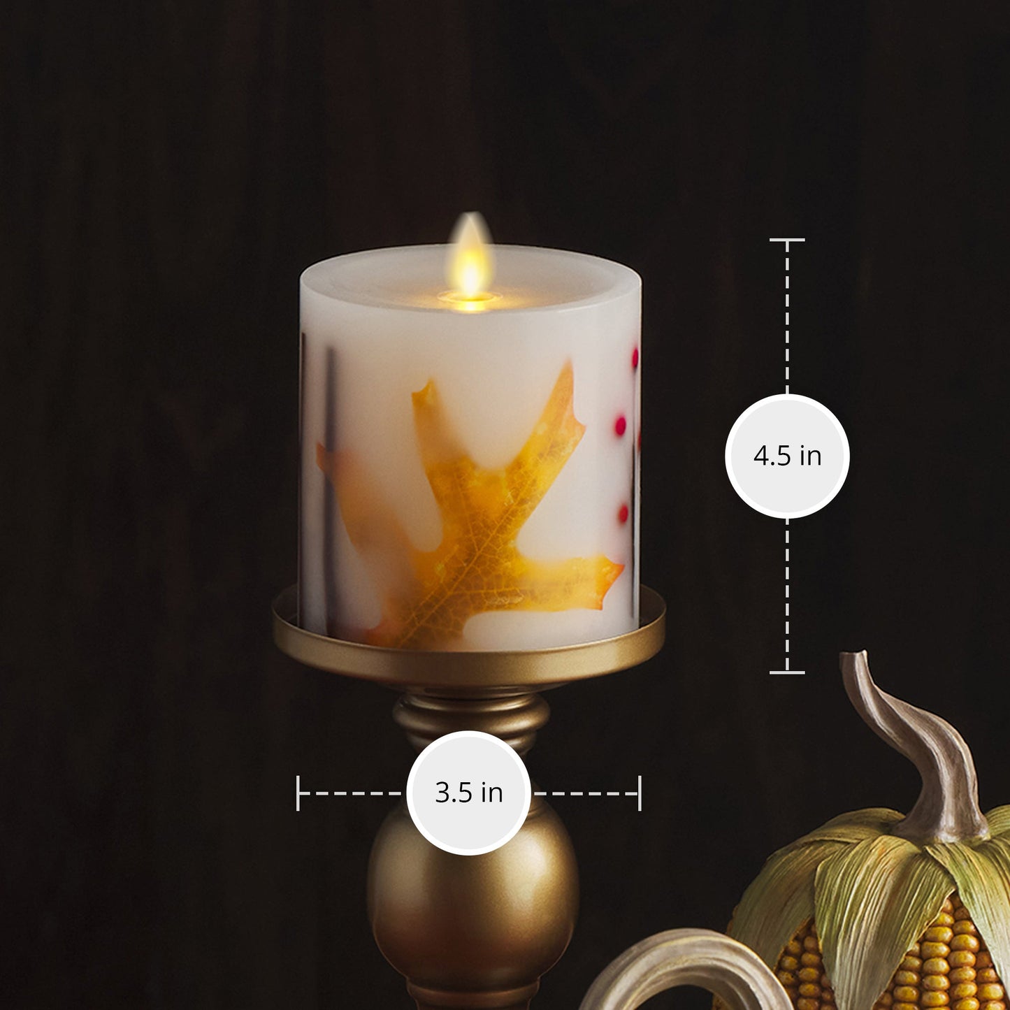 Embedded Fall Leaves & Twigs Flameless Candle Pillar - Recessed Top