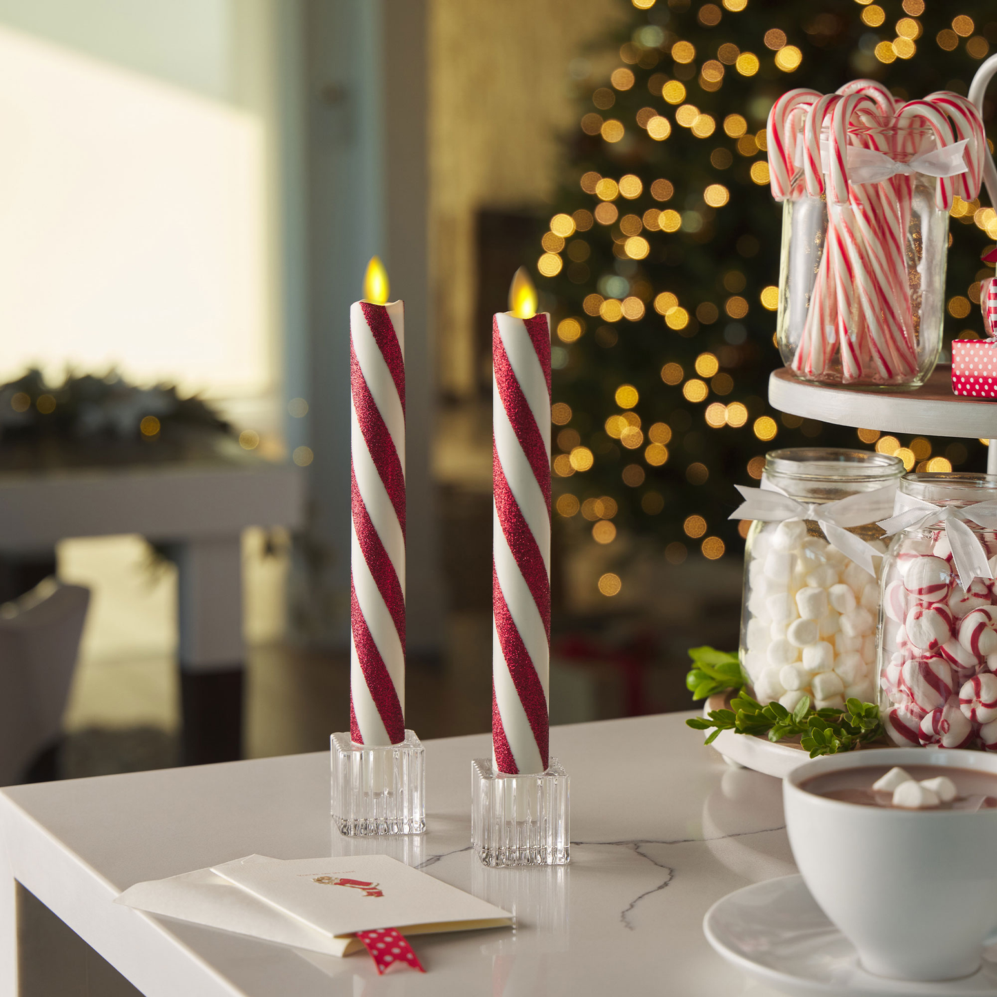 an image of Luminara's candy cane flameless candle