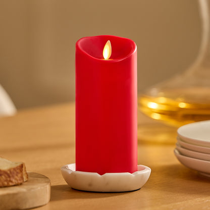 True Red Flameless Candle Pillar - Scallop Top - 3" Width