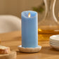 Airy Blue Flameless Candle Pillar - Scallop Top - 3" Width
