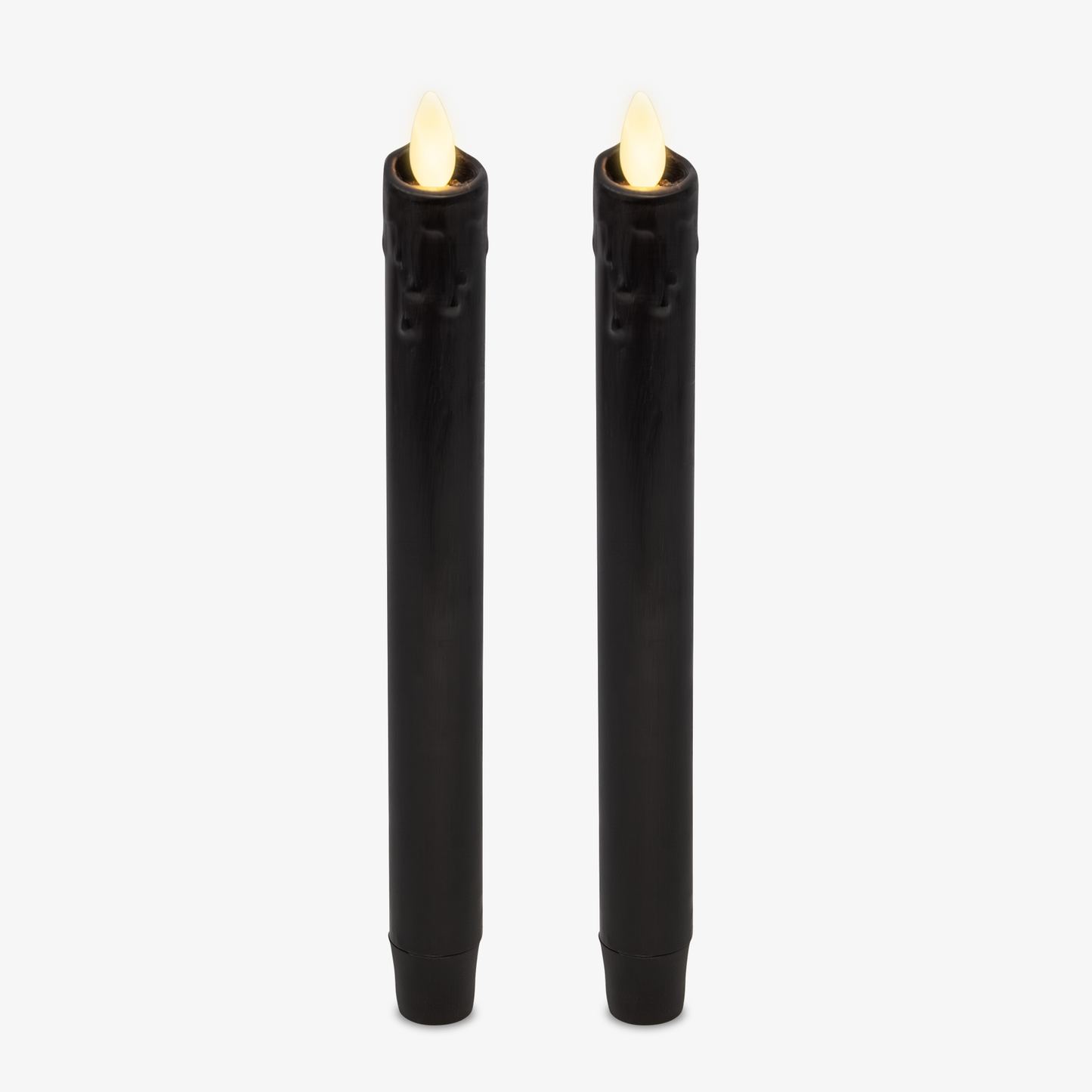 Set of 2 Black Wax Drip Flameless Candle Tapers - Scallop Top