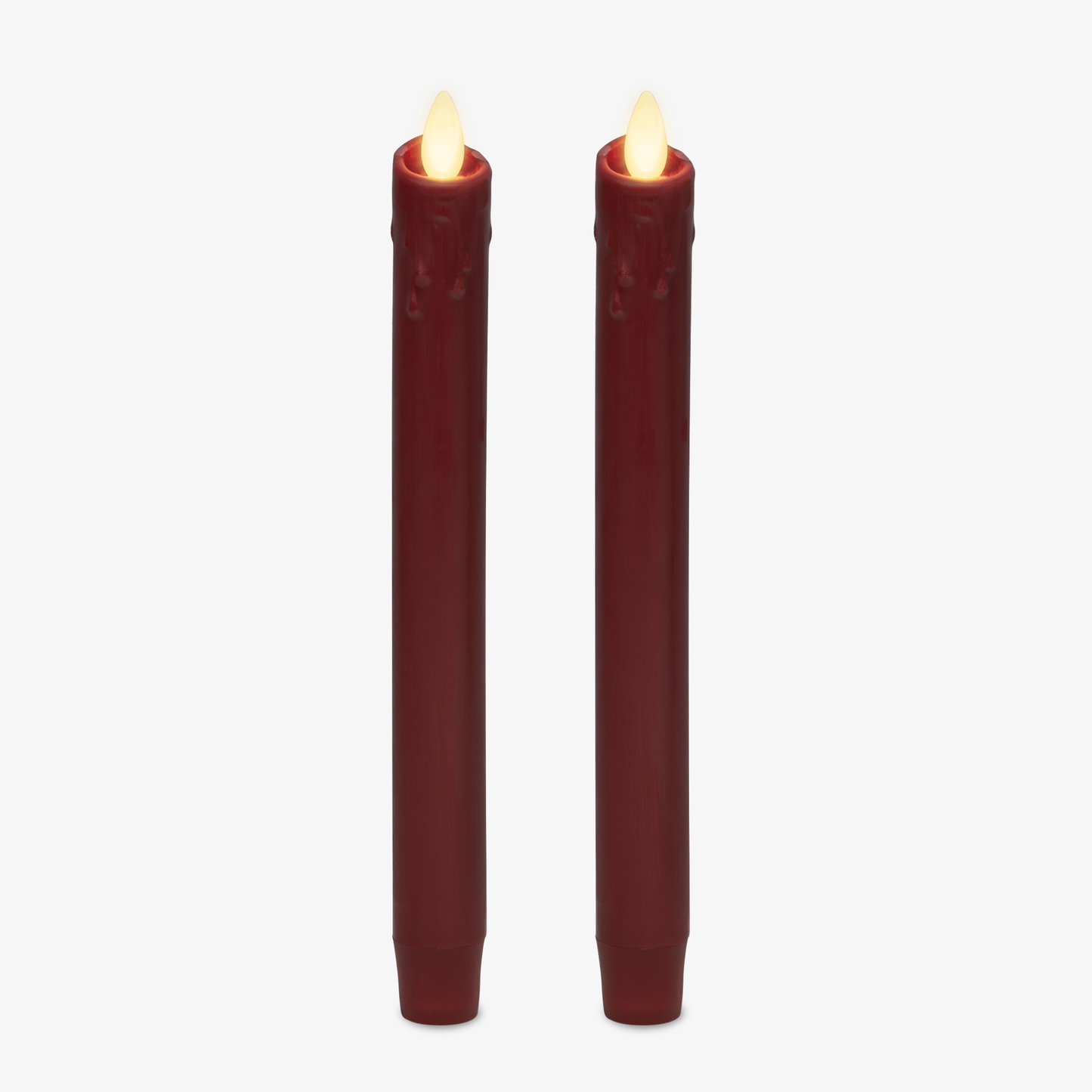 Set of 2 Burgundy Wax Drip Flameless Candle Tapers - Scallop Top