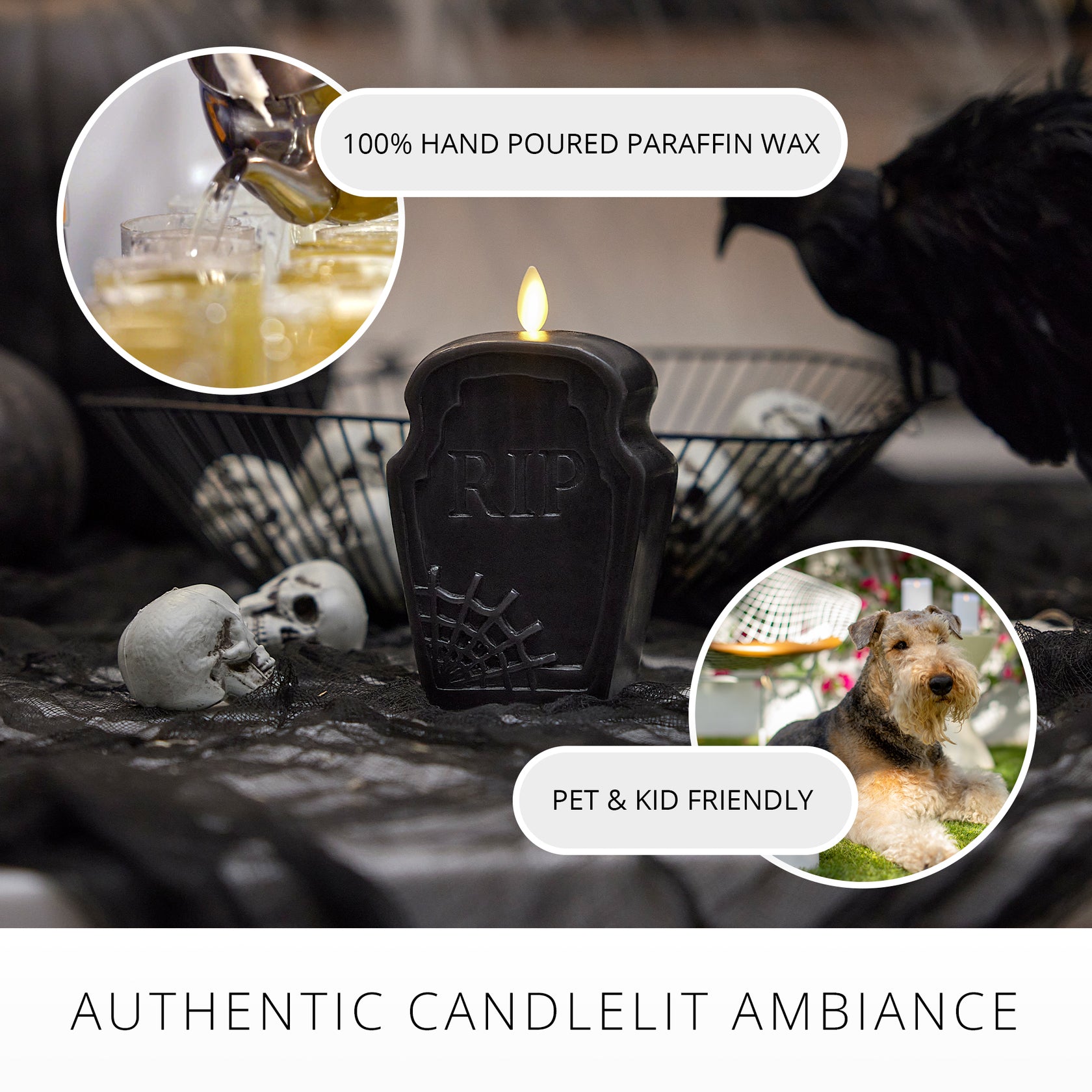 Black Flameless Candle RIP Tombstone – Luminara