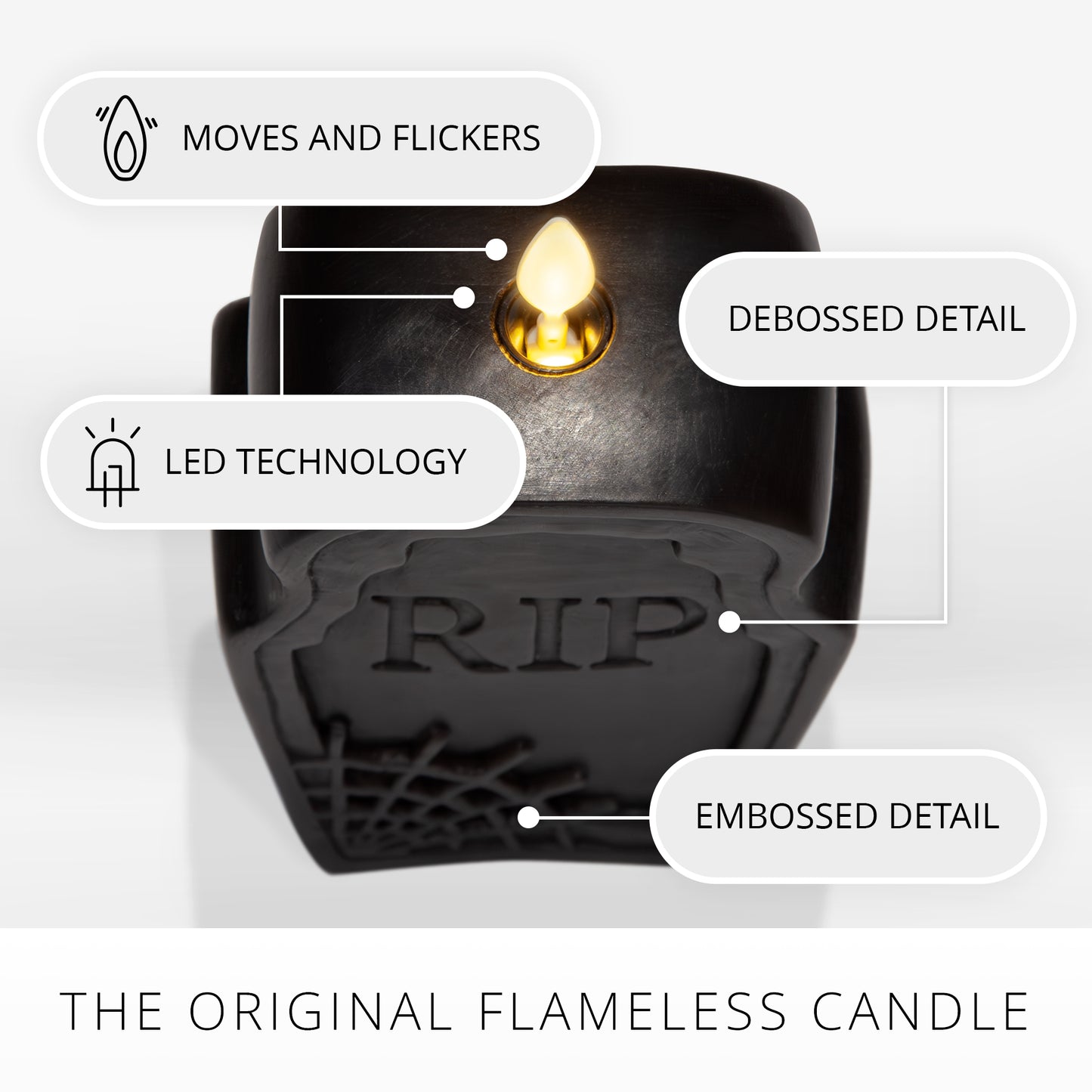 Black Flameless Candle RIP Tombstone