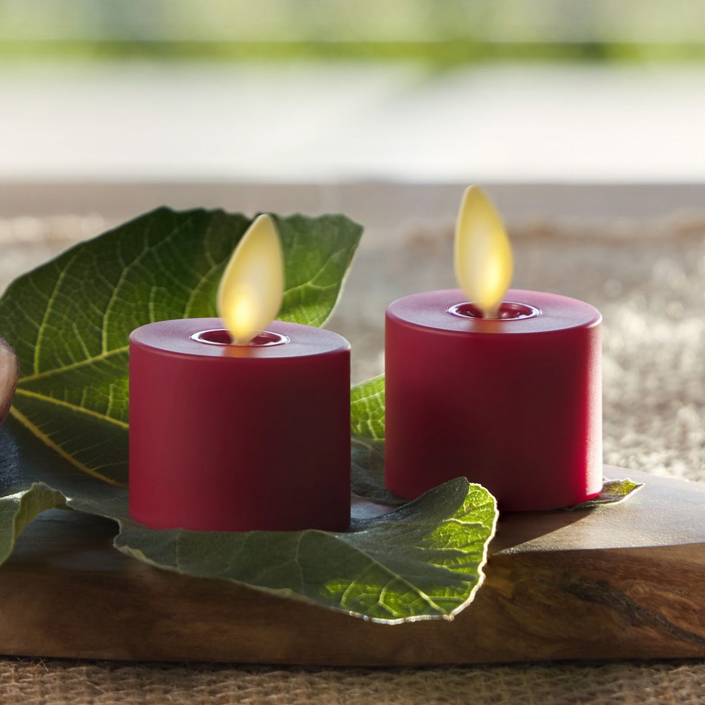 Burgundy Flameless Candle Tealights - Flat Top - Set of 2