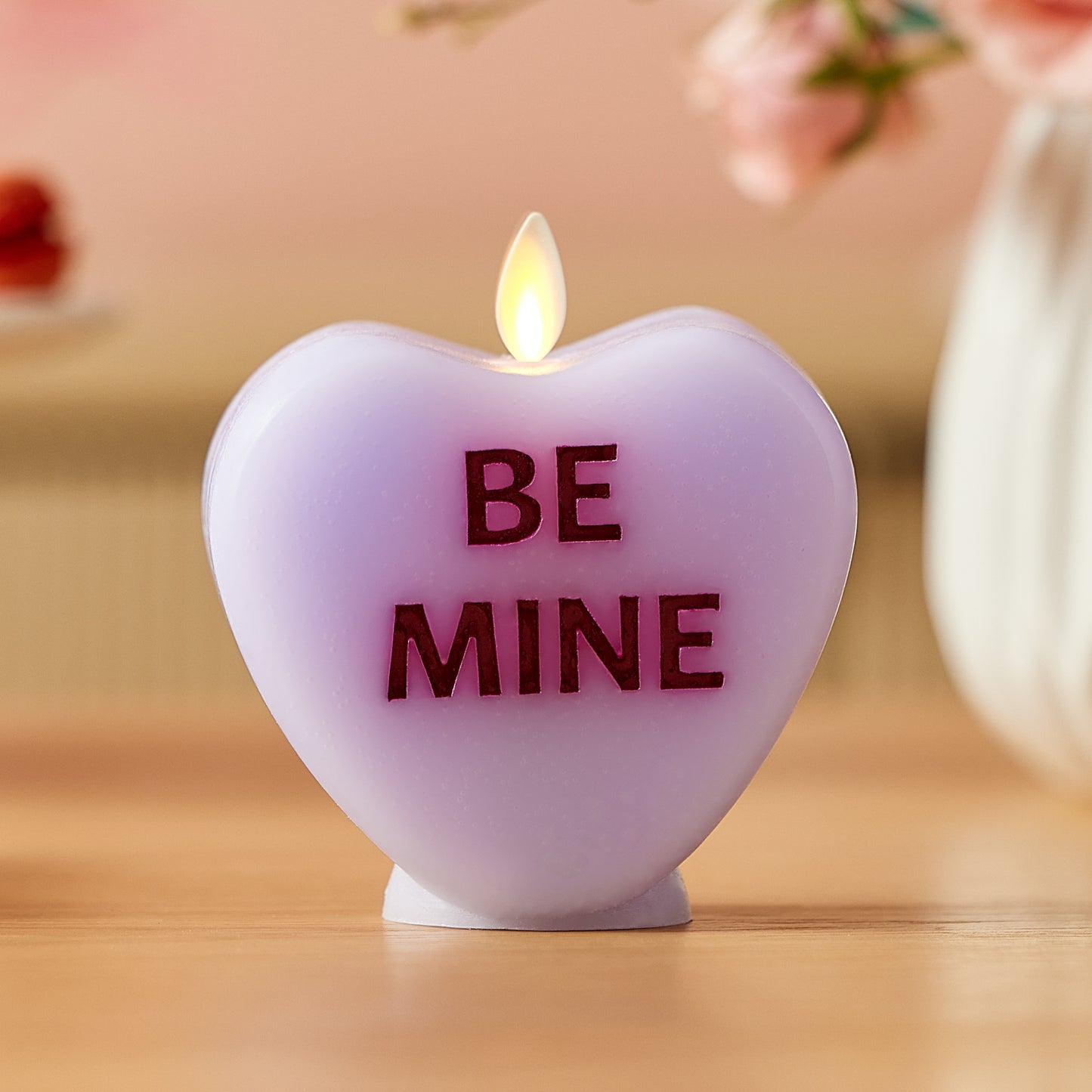Gentle Lavender Flameless Candle Candy Heart "BE MINE"