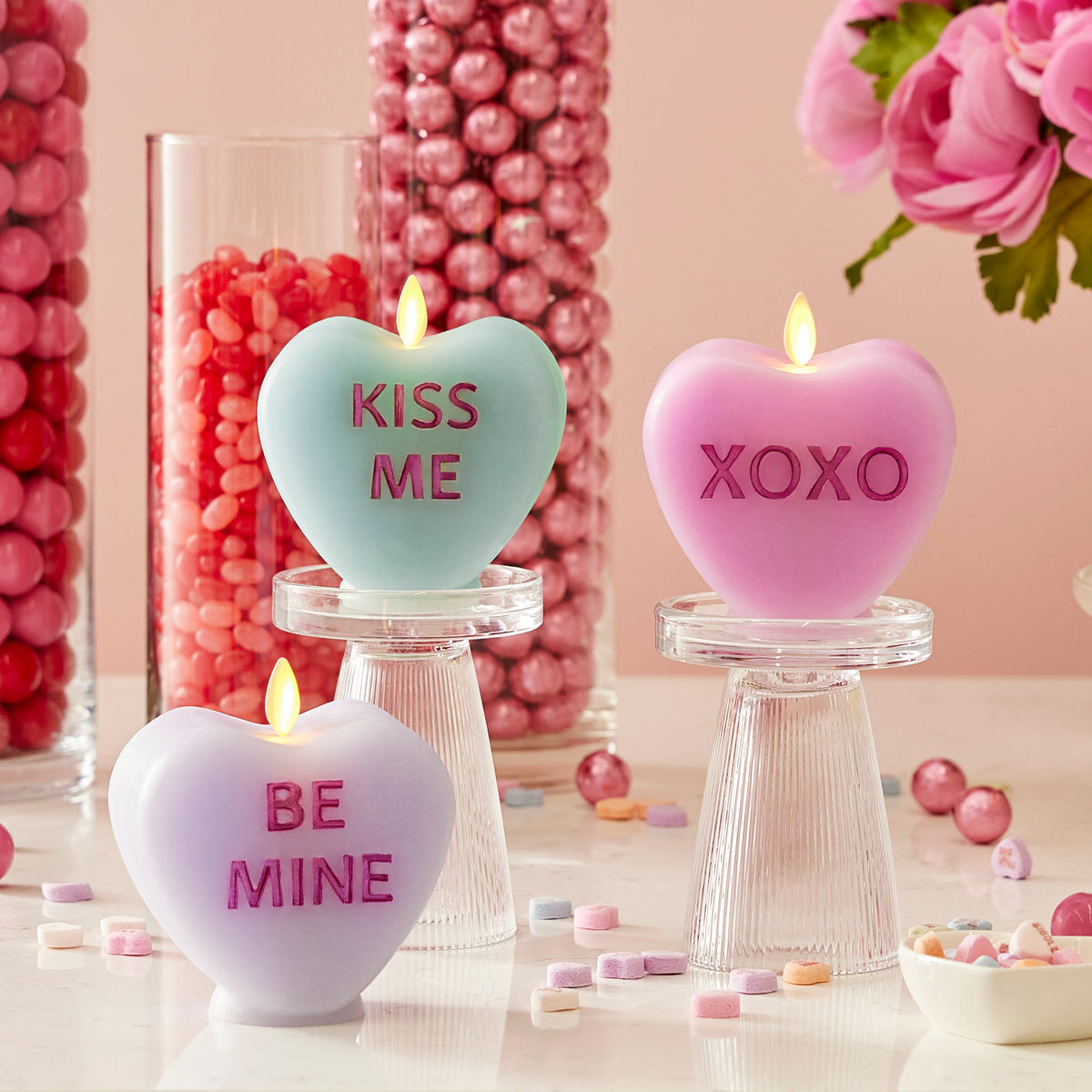 Pastel Orchid Flameless Candle Candy Heart "XOXO"