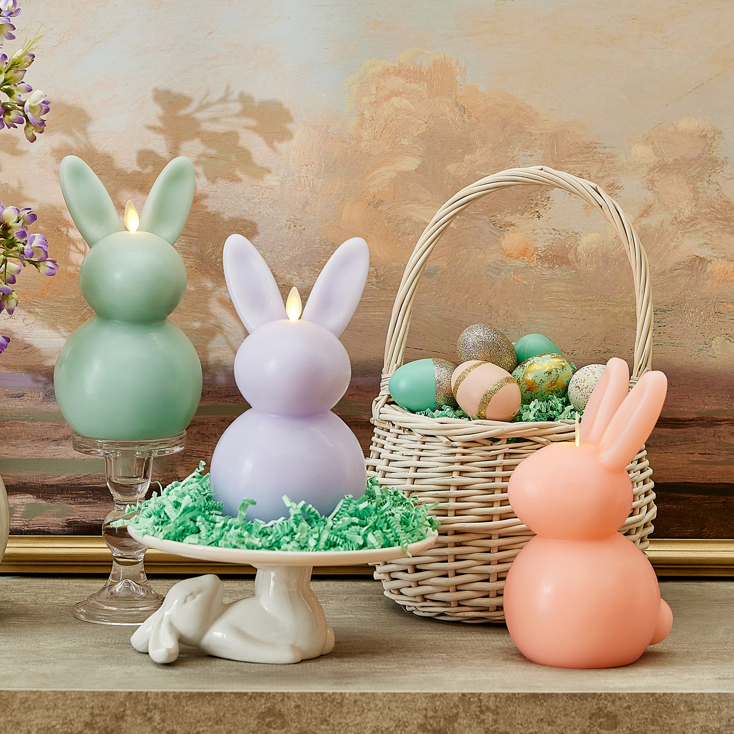 Mellow Peach Flameless Candle Easter Bunny Rabbit