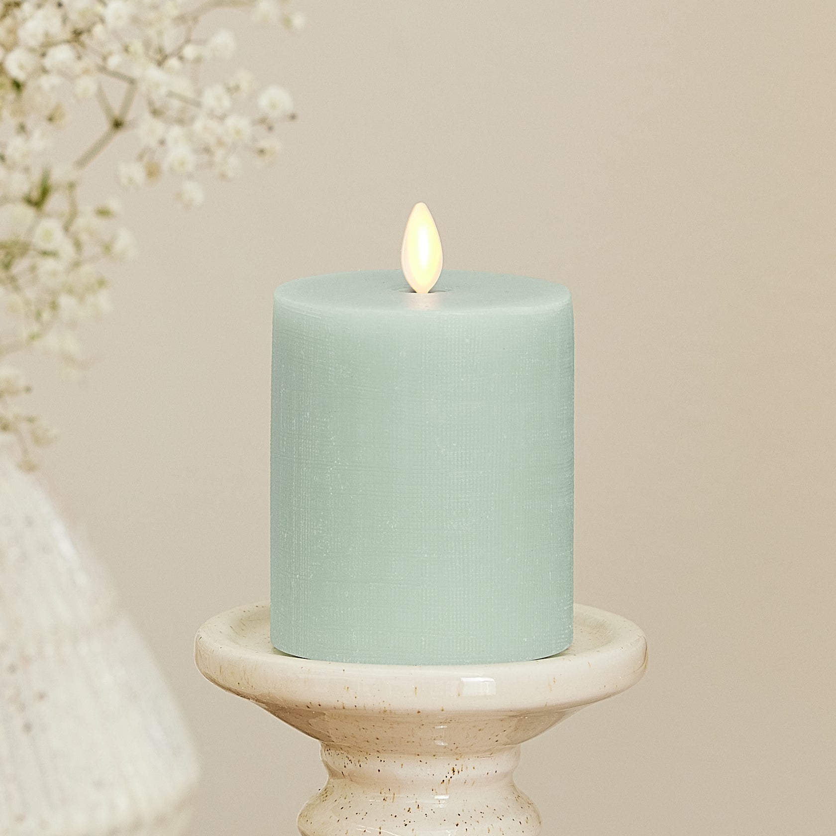 Chalky Linen Fresh Mint Flameless Candle Pillar – Luminara