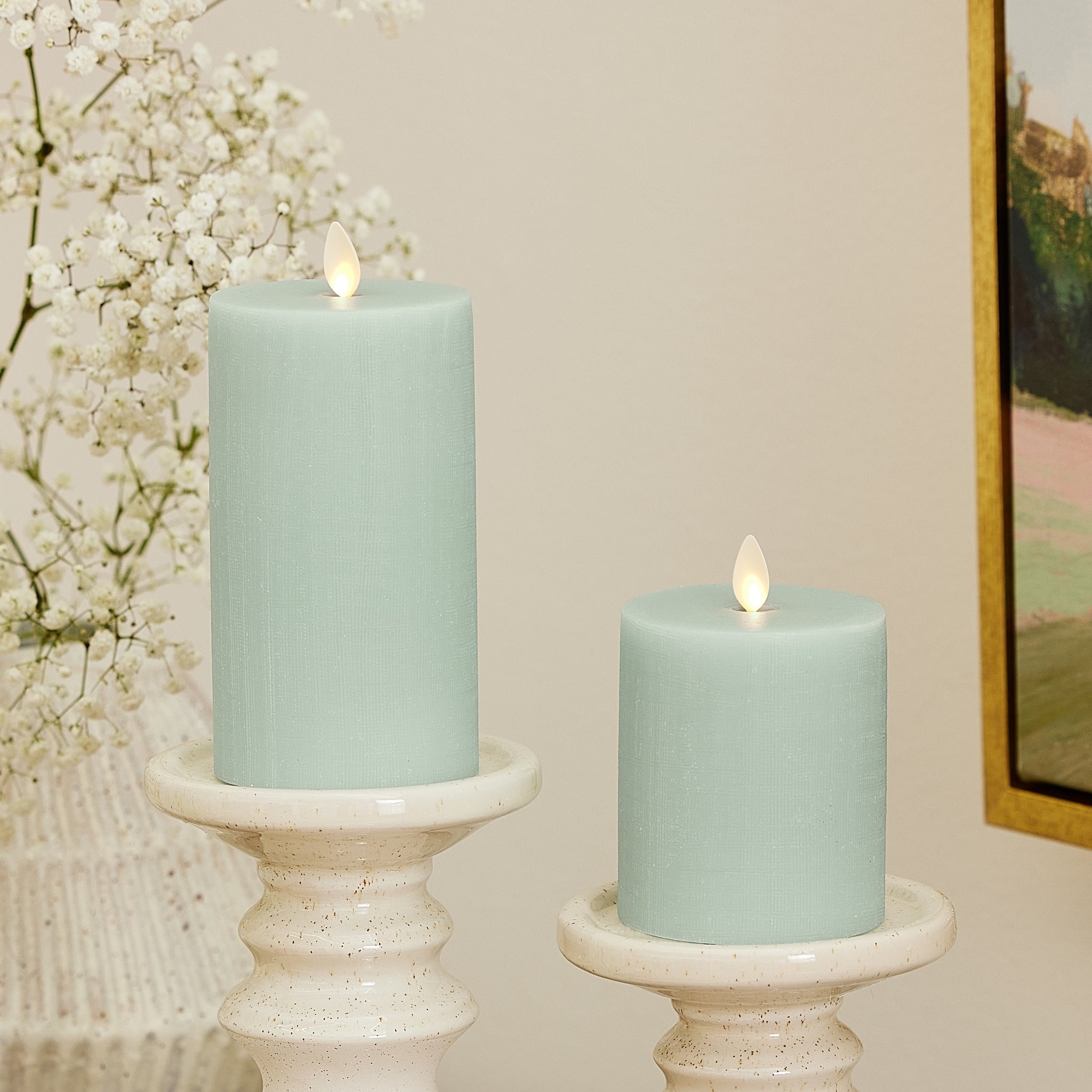 Chalky Linen Fresh Mint Flameless Candle Pillar – Luminara