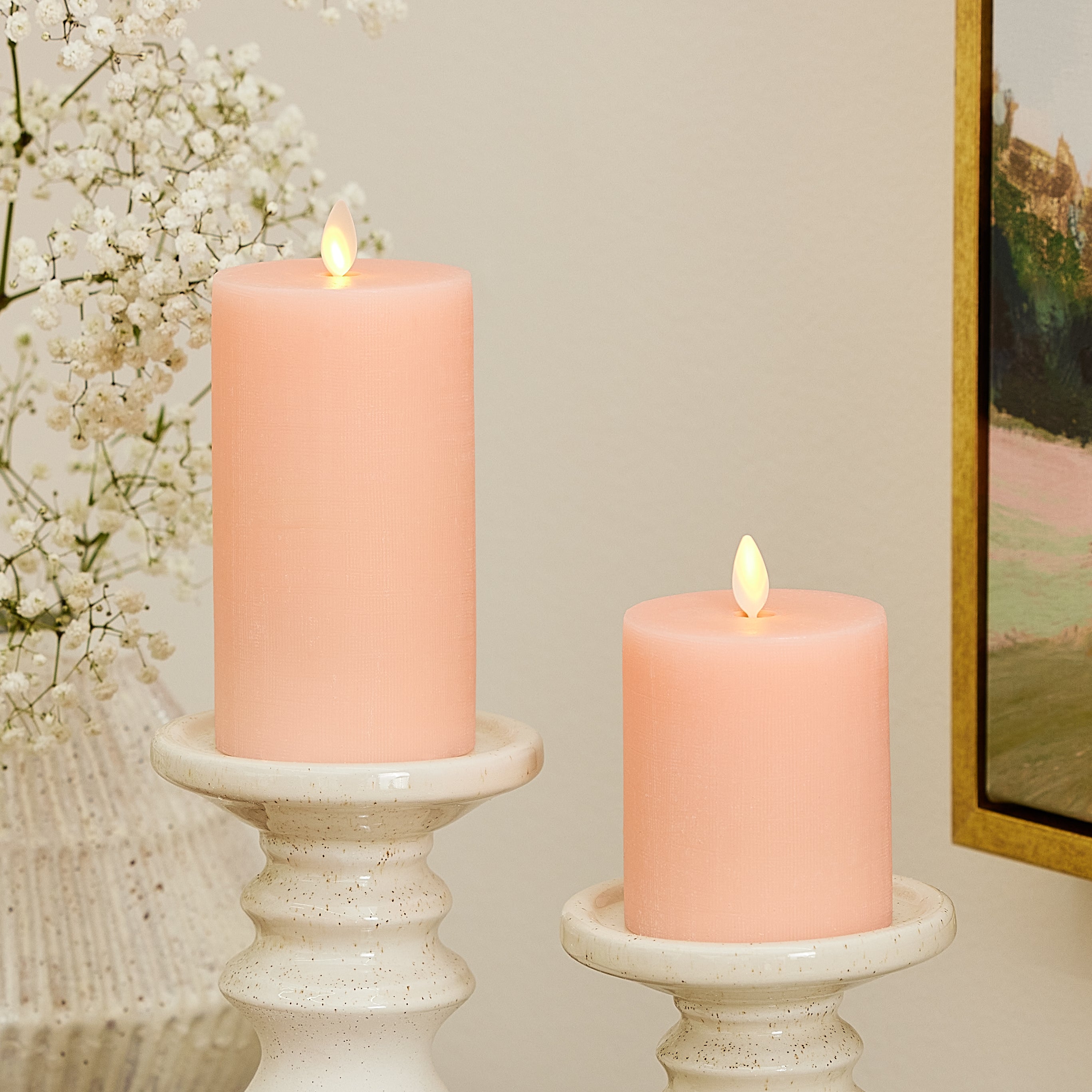 Chalky Linen Mellow Peach Flameless Candle Pillar – Luminara