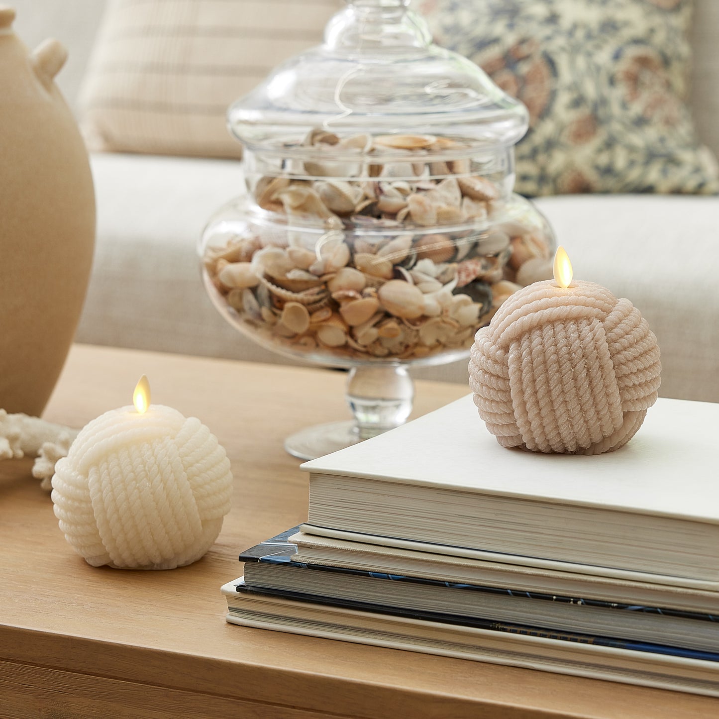 Timeless Taupe Flameless Candle Rope Ball