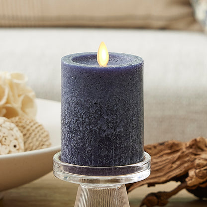 Midnight Blue Seaglass Flameless Candle Pillar