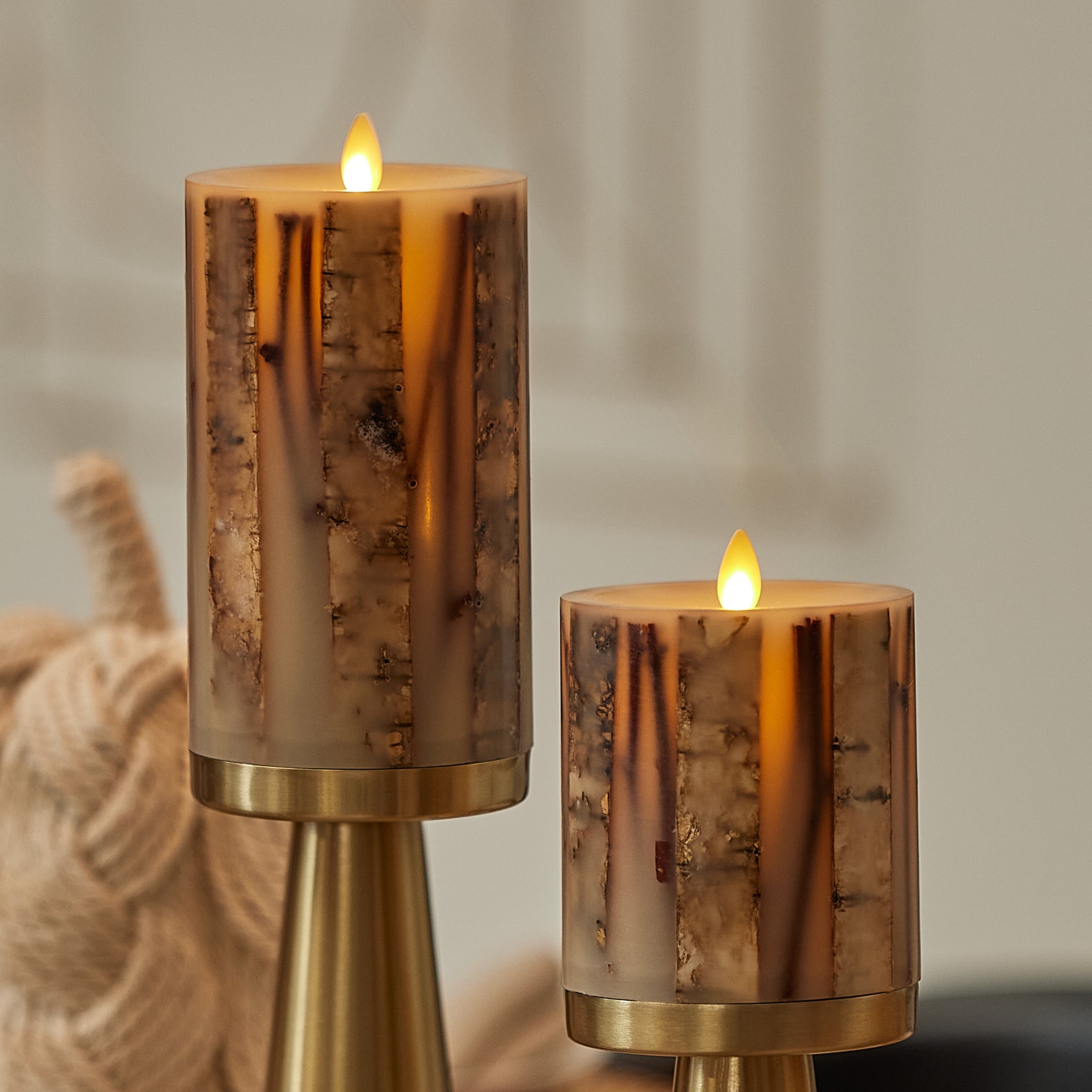 Ivory Embedded Birch and Twigs Flameless Candle Pillar – Luminara