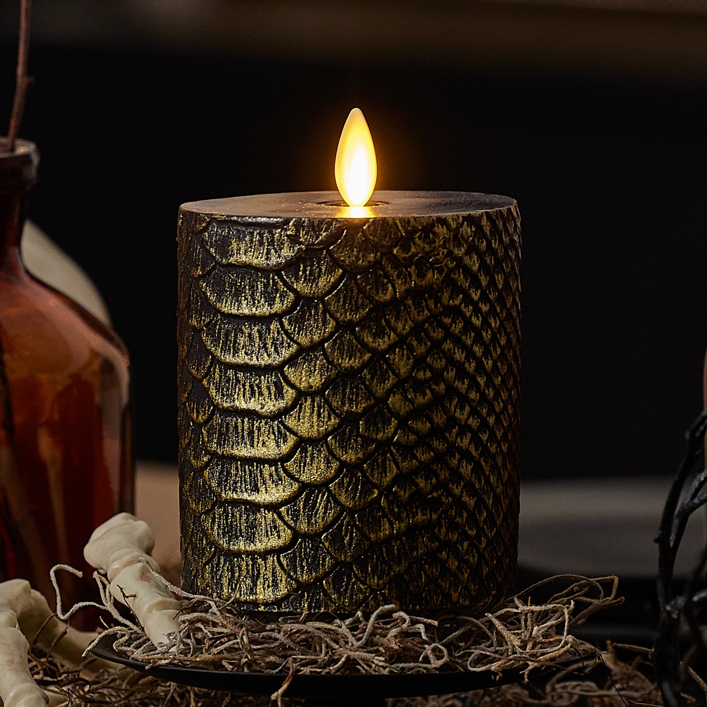 Black and Gold Snakeskin Flameless Candle Pillar