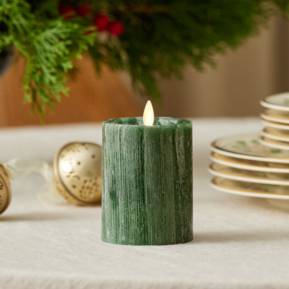 Holiday Green Selenite Flameless Candle Pillar