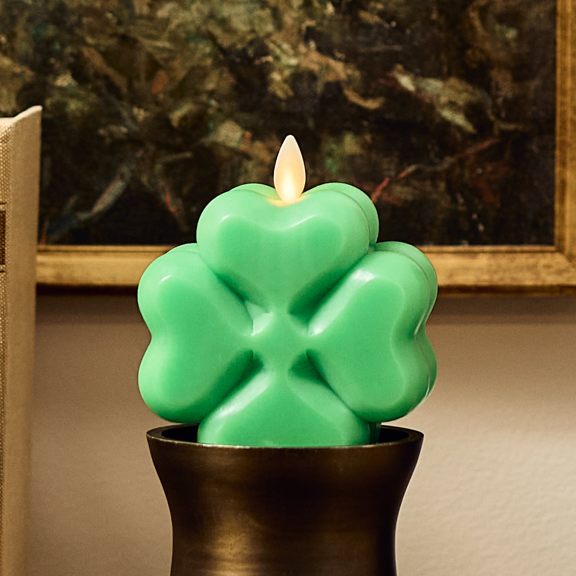 Classic Green Flameless Candle Clover