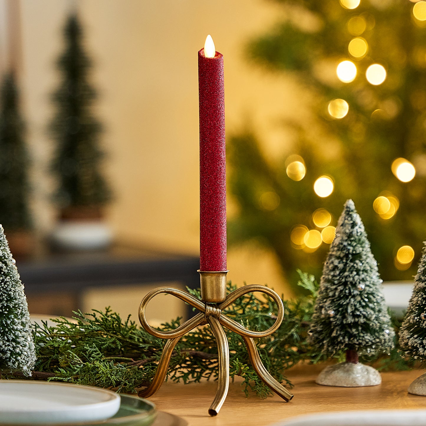 Holiday Red Glitter Flameless Candle Taper