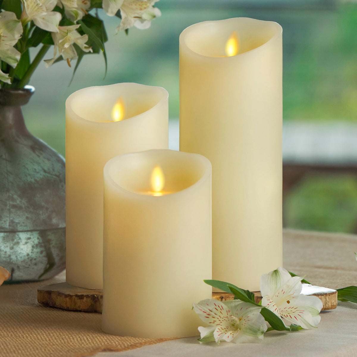 Luminara Moving Flame LED Pillar Flameless Candle, 9-inch, Vanilla Honey Scented, Ivory