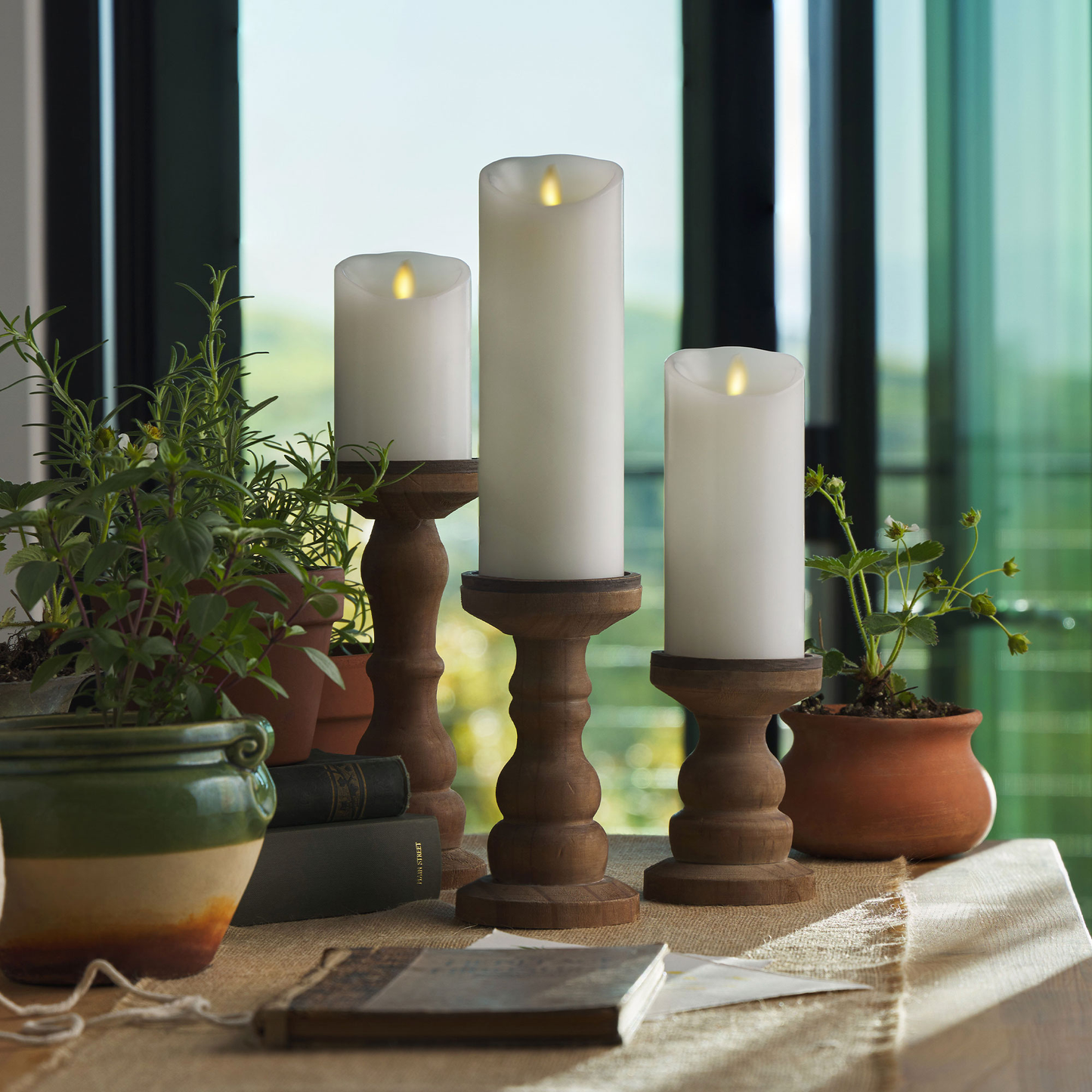 an image of Luminara's flameless white candle pillars