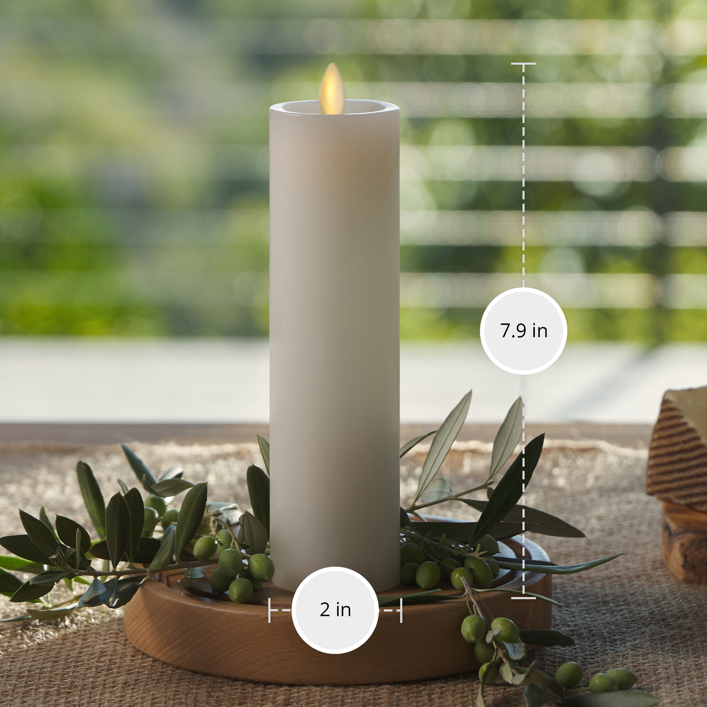 White Flameless Candle Slim Pillar - Recessed Top