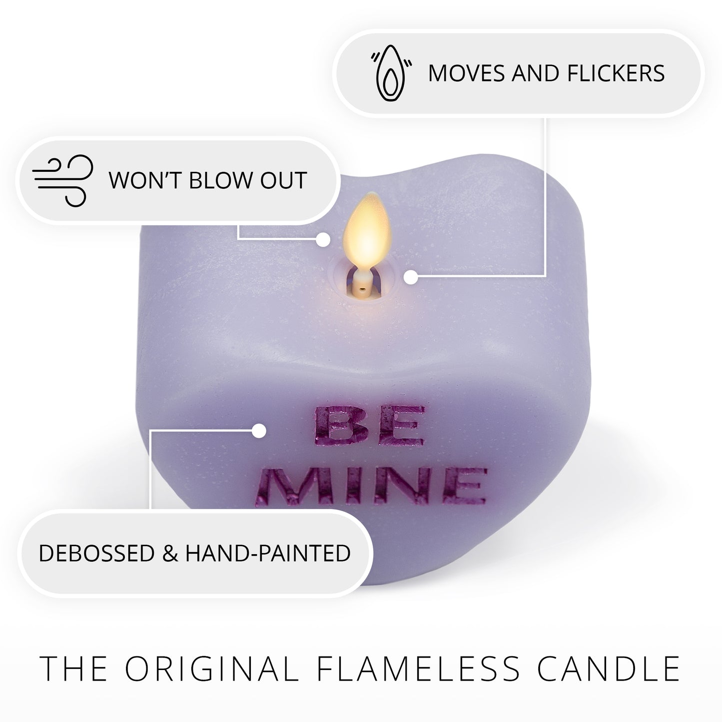 Gentle Lavender Flameless Candle Candy Heart "BE MINE"