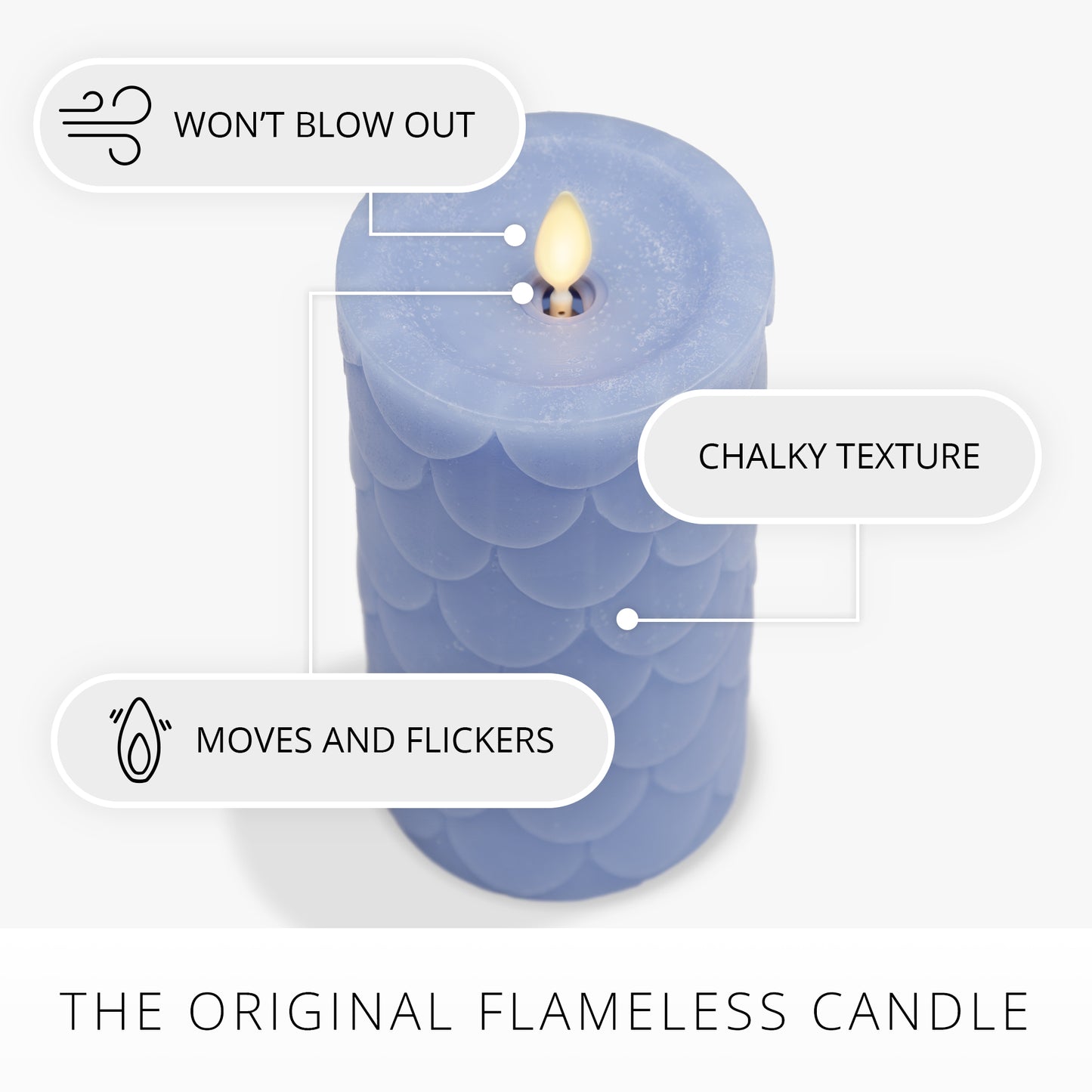 Cornflower Embossed Fish Scale Flameless Candle Pillar