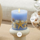 Cornflower Embedded Seashell & Starfish Flameless Candle Pillar