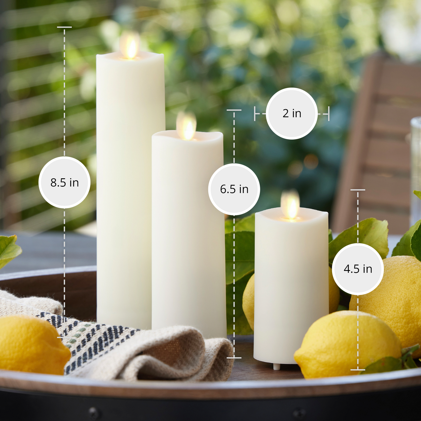 Pearl Ivory Outdoor Flameless Candle Slim Pillar - Melted Top - 2" Width