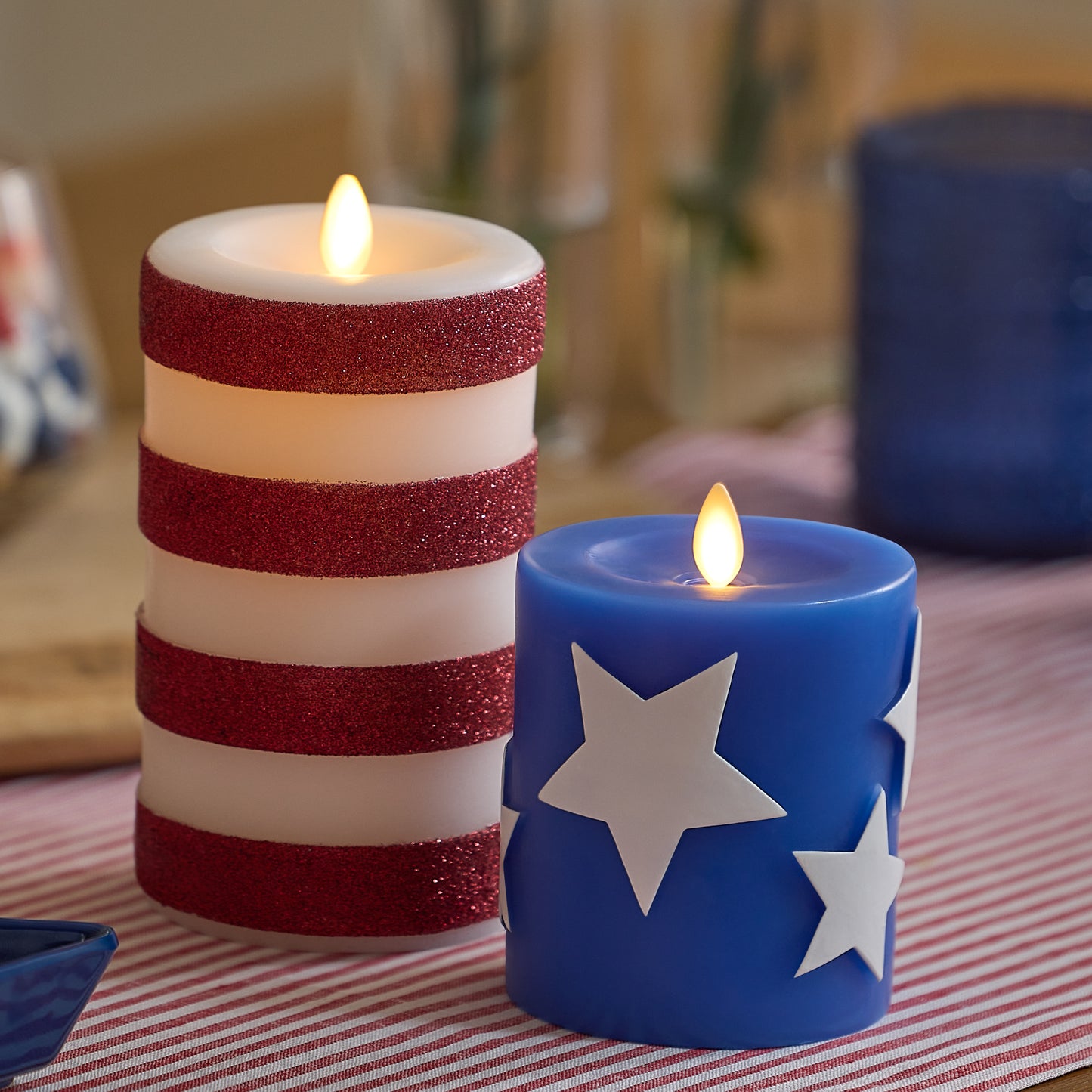 Set of 2 Stars & Stripes Flameless Candle Pillars